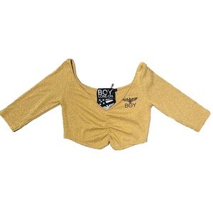 Boy London Gold Glitter 90s Y2K Half Sleeve Baby crop Top Size S